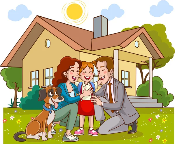幸せな家族のベクター漫画 — ストックベクタ