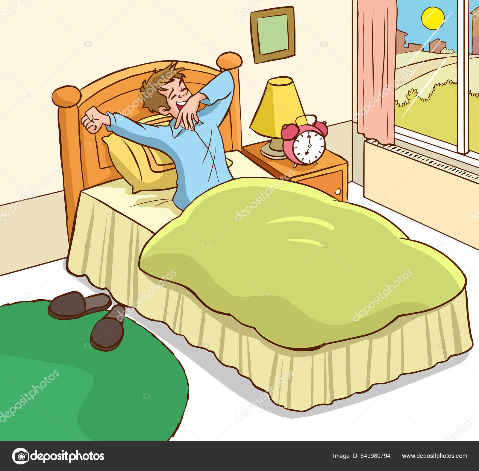 Man Waking Morning Yawning Cartoon Vector Stock Vector by ©serkanavci  649980794