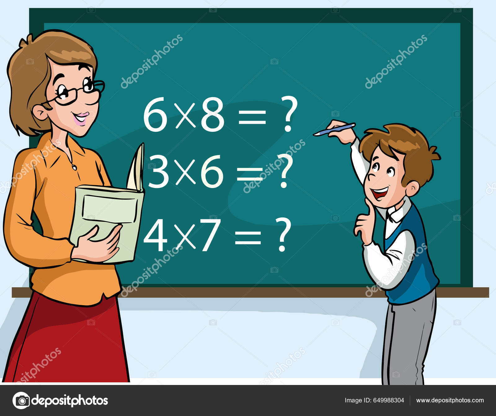 Profesor Estudiantes Están Estudiando Vector Dibujos Animados Aula Vector  de stock #649988304 de ©serkanavci, image size:1600x1341