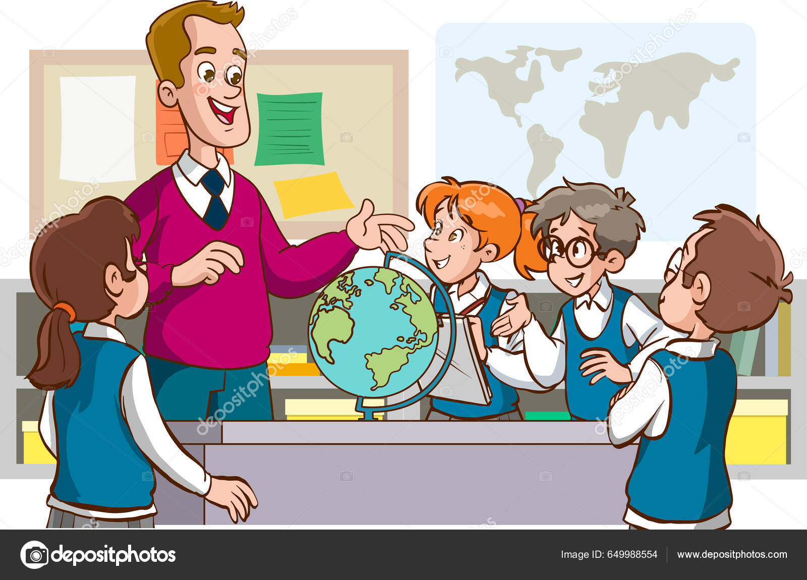 Profesor Estudiantes Están Estudiando Vector Dibujos Animados Aula Vector  de stock #649988554 de ©serkanavci, image size:1600x1150