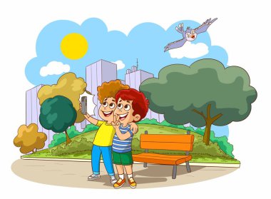 Çocuklar özçekim vektörü alıyor