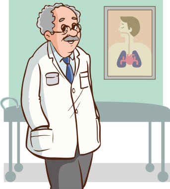 Stetoskop karikatür vektörü takan profesyonel doktor çizimleri