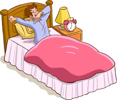 Adam sabah uyandığında esneyen çizgi film vektörü