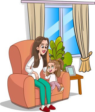Anne ve küçük kızı konuşuyor