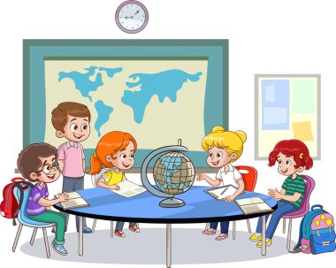  Okul kütüphanesi ve birlikte eğitim gören çocuklar.