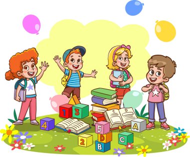 Mutlu küçük şirin kız ve erkek çocuk 