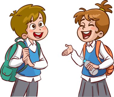Sırt çantalı mutlu okul çocukları.