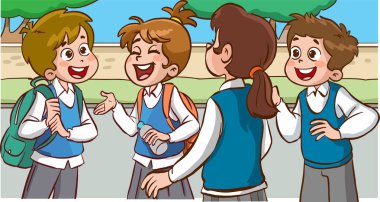 Okul illüstrasyonunda bir grup öğrenci