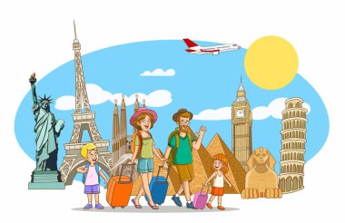 aile tatilleri seyahat vektör illüstrasyonu