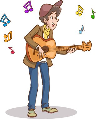 karikatür müzisyeni akustik gitar çalar 
