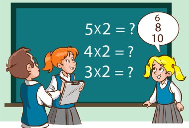 Öğrenciler sınıf karikatür vektöründe grup çalışması yapıyorlar
