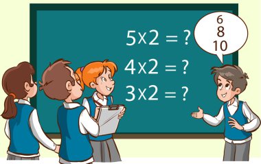 Öğrenciler sınıf karikatür vektöründe grup çalışması yapıyorlar