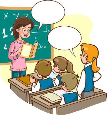 Öğrenciler sınıf karikatür vektöründe grup çalışması yapıyorlar