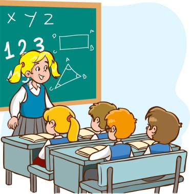 Öğrenciler sınıf karikatür vektöründe grup çalışması yapıyorlar