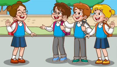 Çizgi film vektöründen konuşan bir grup öğrenci. 