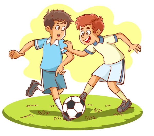Дети Играют Футбол Вектор Мультфильма — стоковый вектор