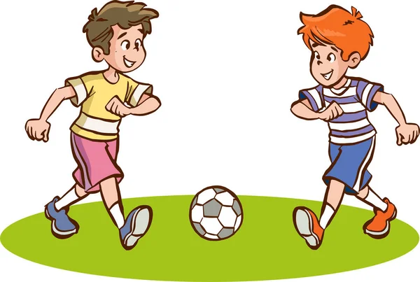Kinder Spielen Fußball Cartoon Vektor — Stockvektor