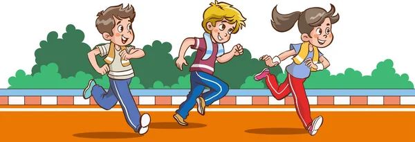 Kids Running Race Cartoon Vector Illustration — Stock Vector