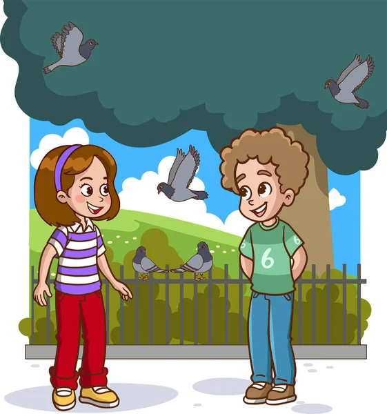 Παιδιά Που Μιλάνε Στο Πάρκο — Διανυσματικό Αρχείο