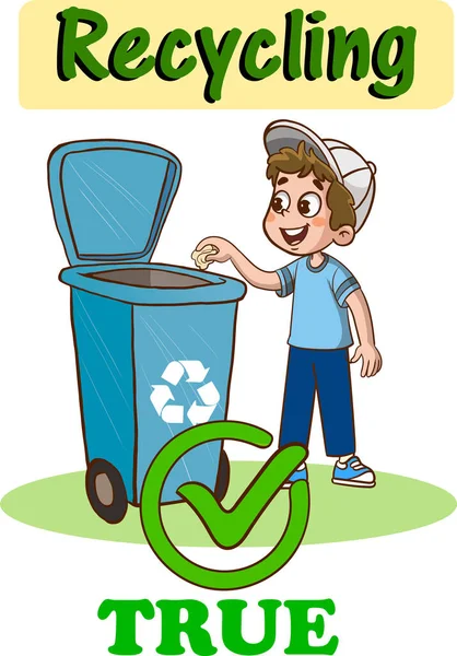 Děti Házet Odpadky Recyklaci Bin Children Znečištění Životního Prostředí Kreslený — Stockový vektor