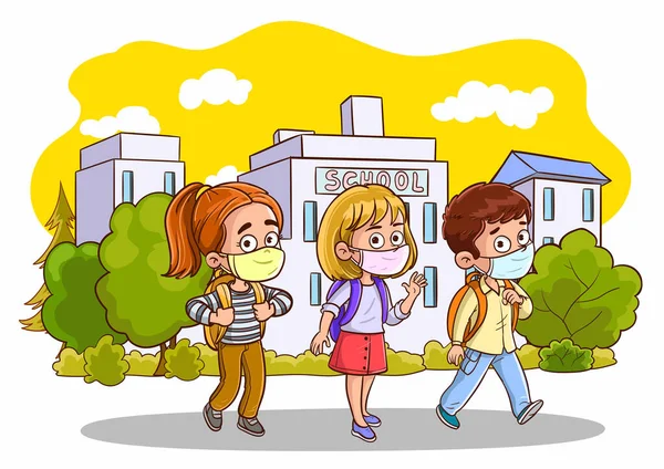 Niños Caminando Volviendo Ilustración Del Vector Escolar — Vector de stock