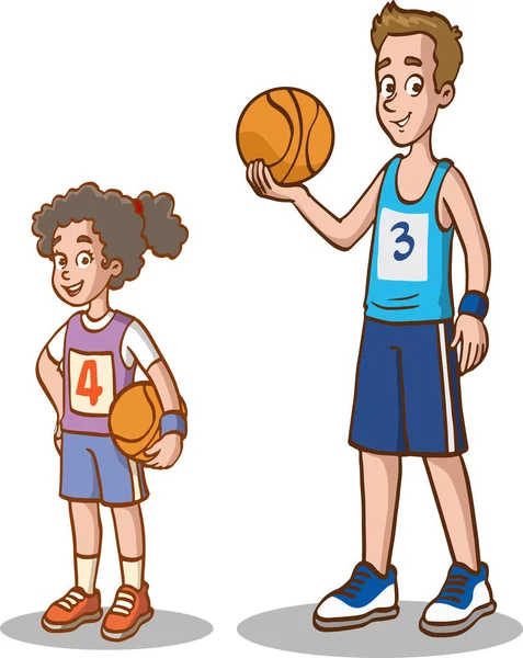 Cute Short Girl Tall Boy Standing Next Each Other Vector — Stock Vector