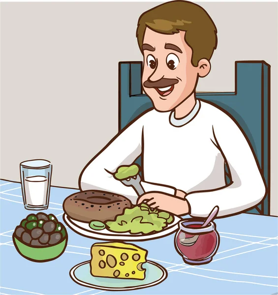 Homem Tendo Pequeno Almoço Vetor Ilustração — Vetor de Stock