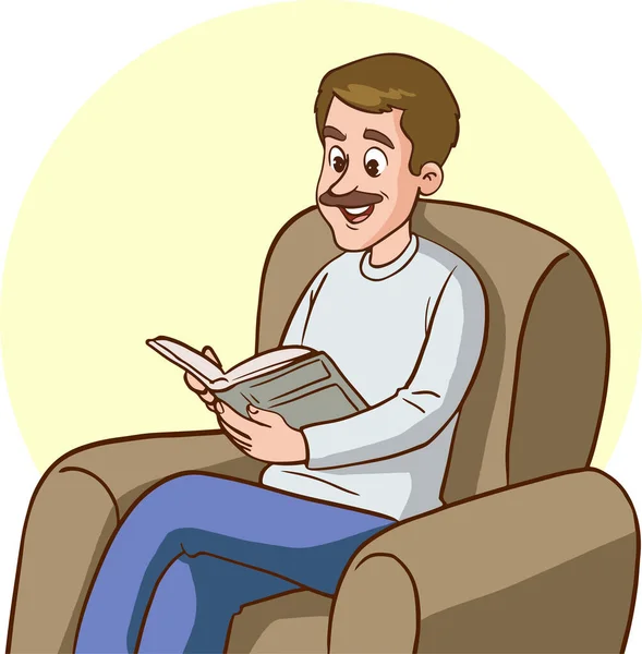Homme Assis Sur Canapé Lisant Livre Vecteur Dessin Animé — Image vectorielle