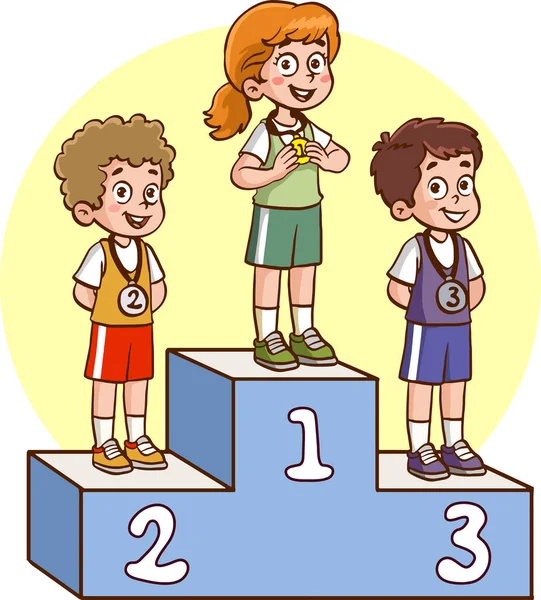 Medal Ceremony Athletes Cartoon Vector — Stock Vector