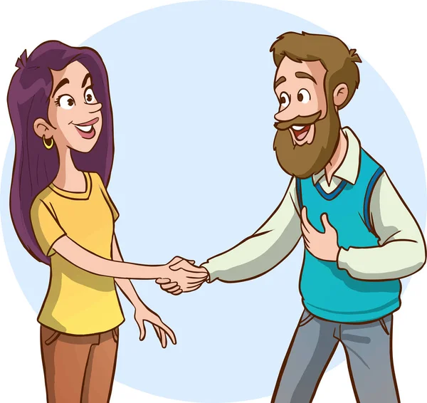 Man Woman Standing Together Shaking Hands — Stock Vector