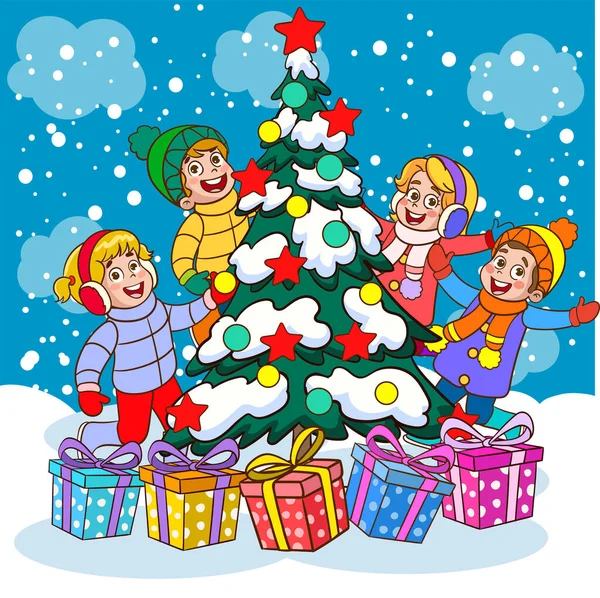 Barn Firar Nyår Och Jul — Stock vektor