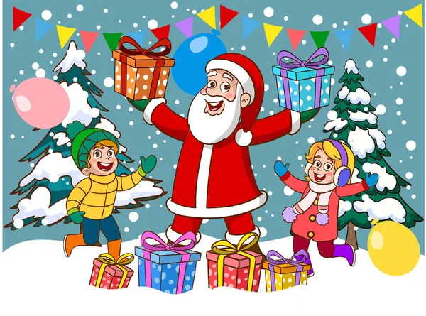 Dzieci Świętują Nowy Rok Boże Narodzenie — Wektor stockowy