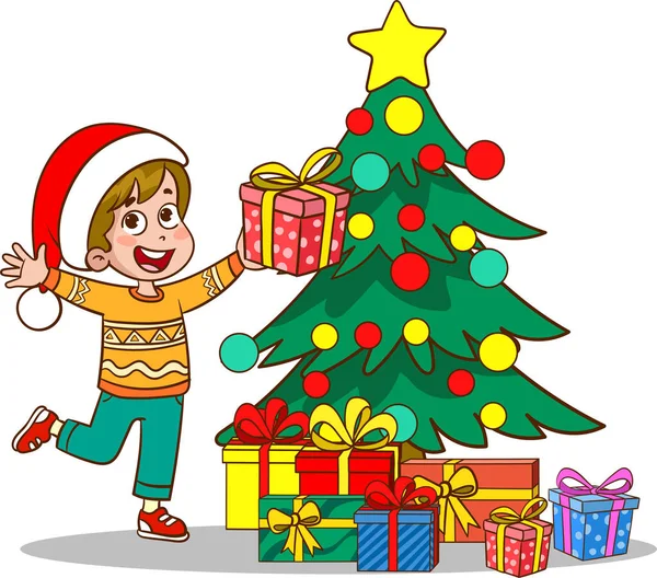 Çocuklar Yeni Yılı Noel Kutluyor — Stok Vektör