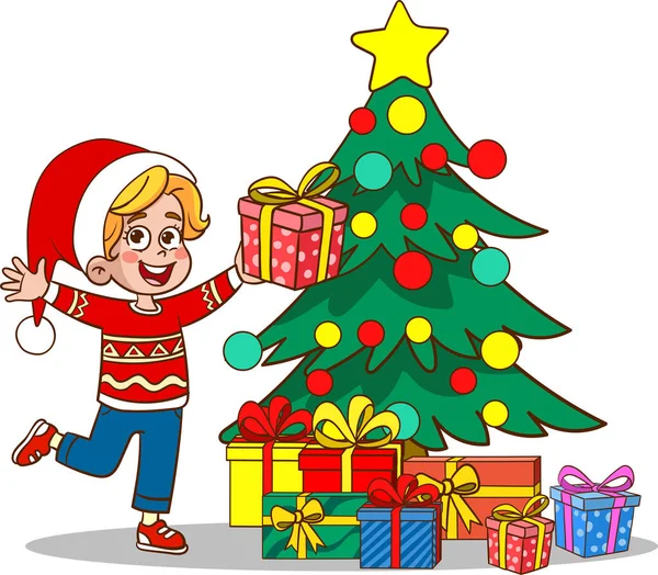 Παιδιά Γιορτάζουν Νέο Έτος Και Χριστούγεννα — Διανυσματικό Αρχείο