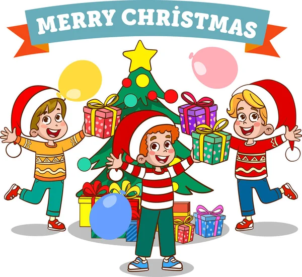 Діти Святкують Новий Рік Різдво — стоковий вектор
