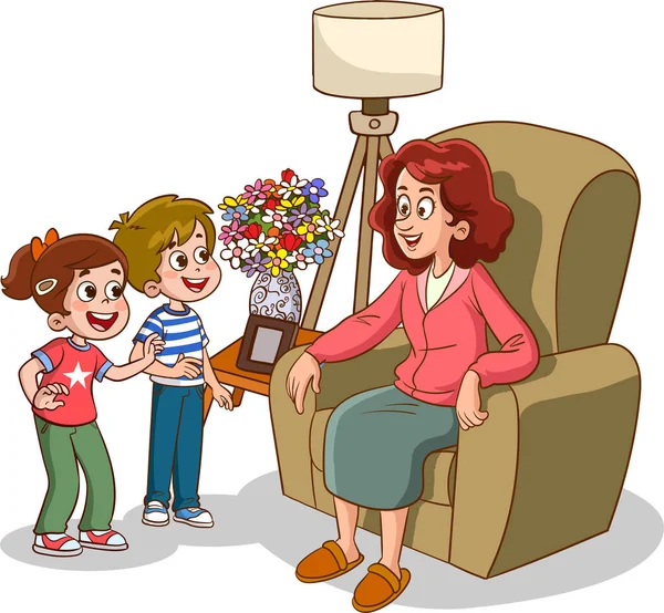 Mother Kids Talk Cartoon Vector — Stock Vector