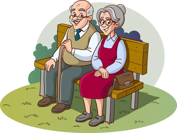坐在长椅向量图上的老夫妇 — 图库矢量图片