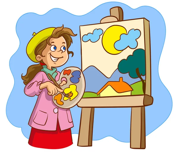 Μικρά Παιδιά Ζωγραφική Μια Εικονογράφηση Διάνυσμα Καμβά — Διανυσματικό Αρχείο