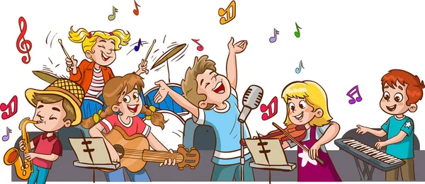 Okul Orkestrası Çalan Çocuklar Müzik Grubunun Vektör Illüstrasyonu — Stok Vektör