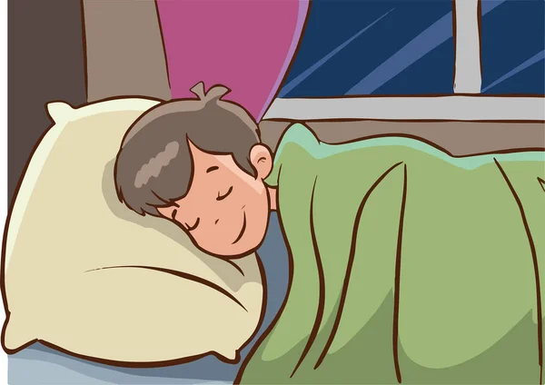 Απεικόνιση Ενός Χαριτωμένα Παιδιά Κοιμούνται Στο Κρεβάτι — Διανυσματικό Αρχείο