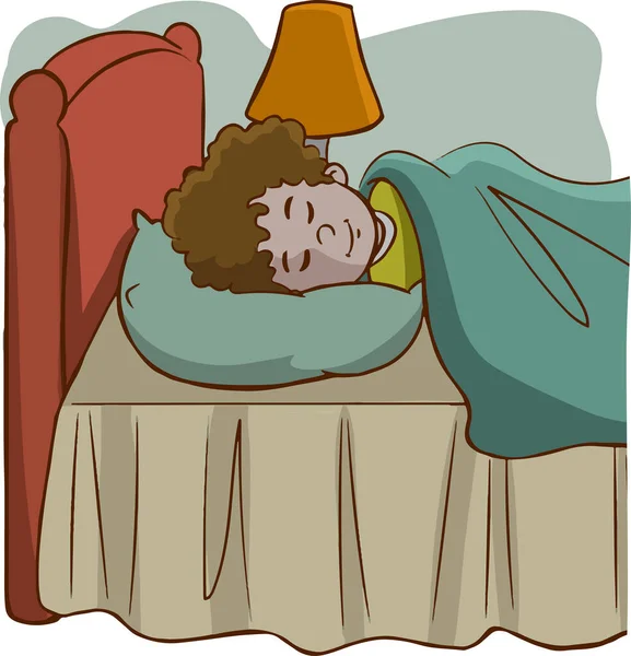 Απεικόνιση Ενός Χαριτωμένα Παιδιά Κοιμούνται Στο Κρεβάτι — Διανυσματικό Αρχείο