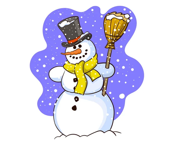 Снеговик Шляпе Шарфе Изолирован Белом Фоне Векторная Иллюстрация — стоковый вектор