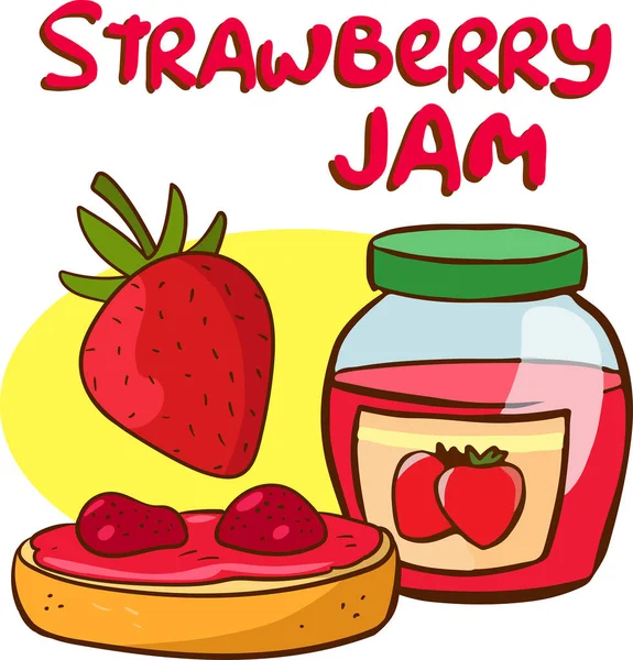 Strawberries Strawberry Jam Sandwich Cartoon Vector — Stock Vector