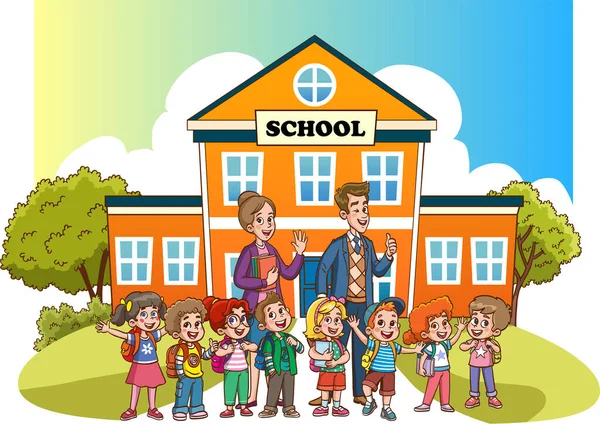 学校の子供たちと学生の漫画 — ストックベクタ
