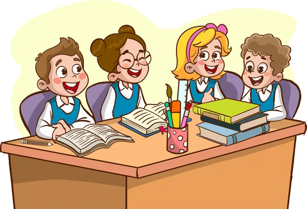 Illustration Von Drei Glücklichen Mädchen Klassenzimmer — Stockvektor