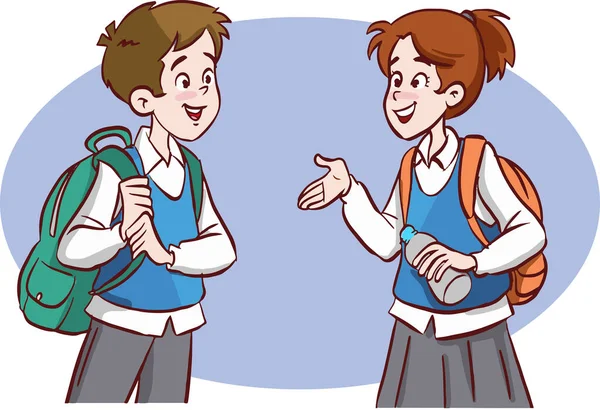 Two School Students Backpack Smiling — Stock Vector
