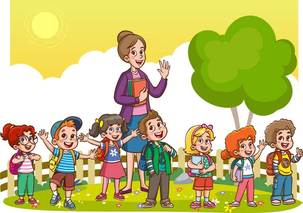 Group Children Park Illustration — Stockvector