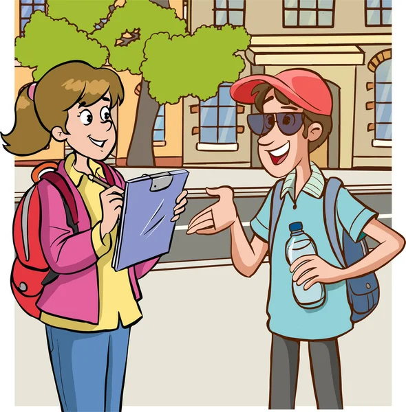 Happy Students School Girl Cartoon Character — Stock Vector