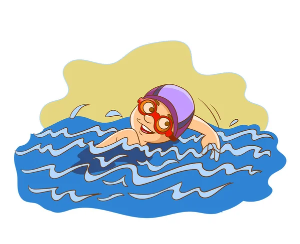 Crianças Nadando Mar Verão Desenho Animado Vetor — Vetor de Stock