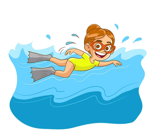 Crianças Nadando Mar Verão Desenho Animado Vetor — Vetor de Stock